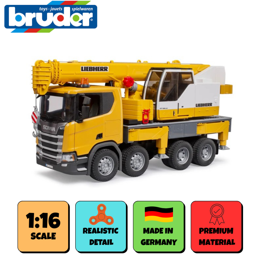 BRUDER 3571 Scania Super 560R Liebherr Crane Truck with Light & Sound - Mainan Miniatur Truk Konstru