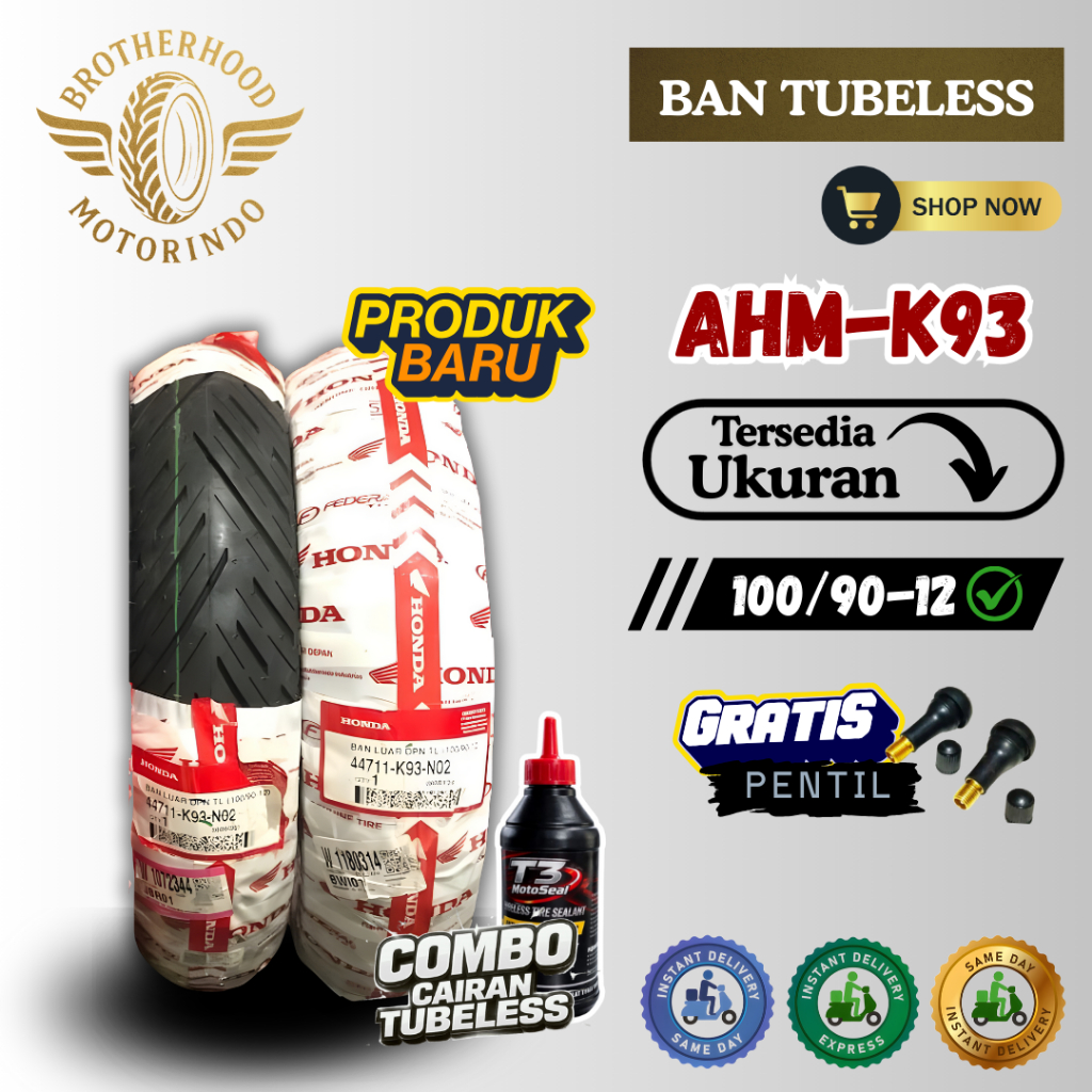 BAN AHM FEDERAL K93 (100/90-12 / 100/90-12) BAN TUBELESS AHM / BAN RING 12 / BAN MATIC / AHM RING 12