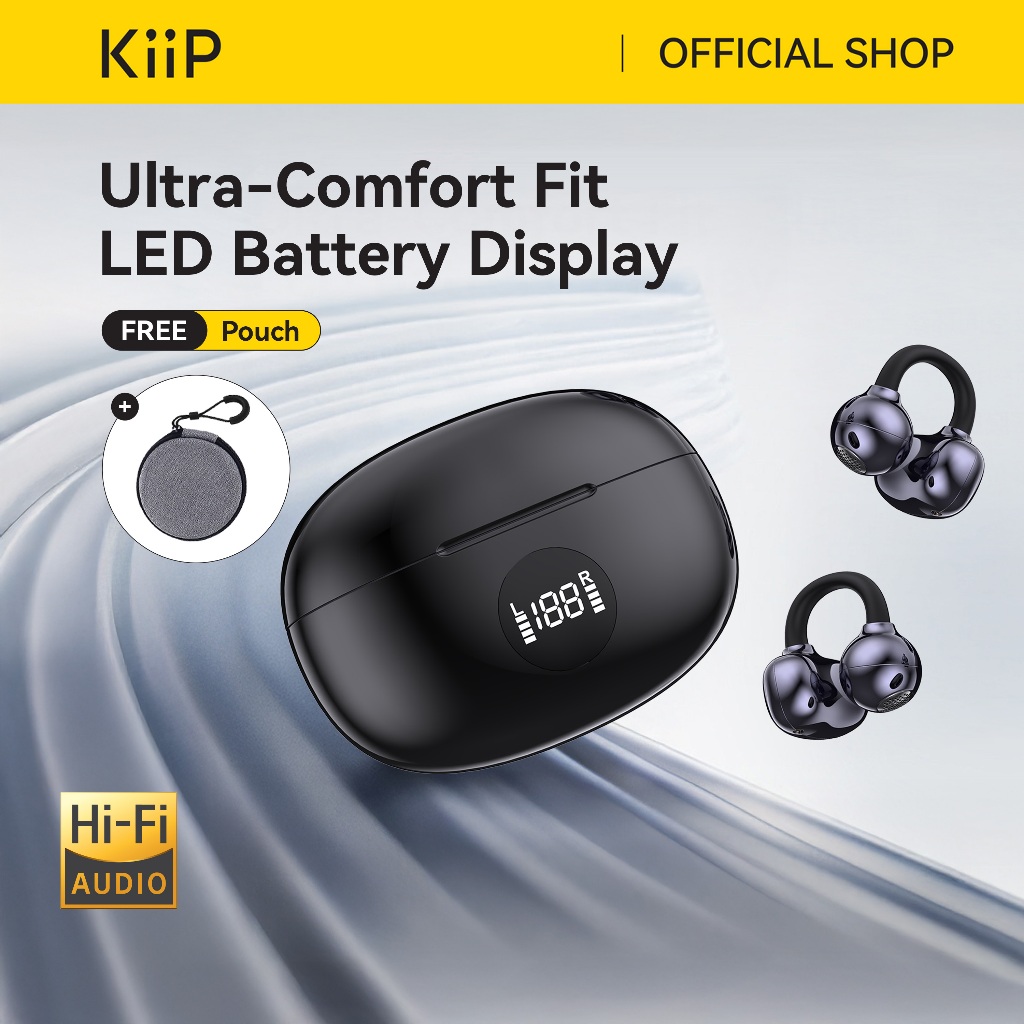 KiiP DTH19 OWS Ear Clip Earphone Display Open Ear Bluetooth TWS Smart LED Hi-Fi Stereo