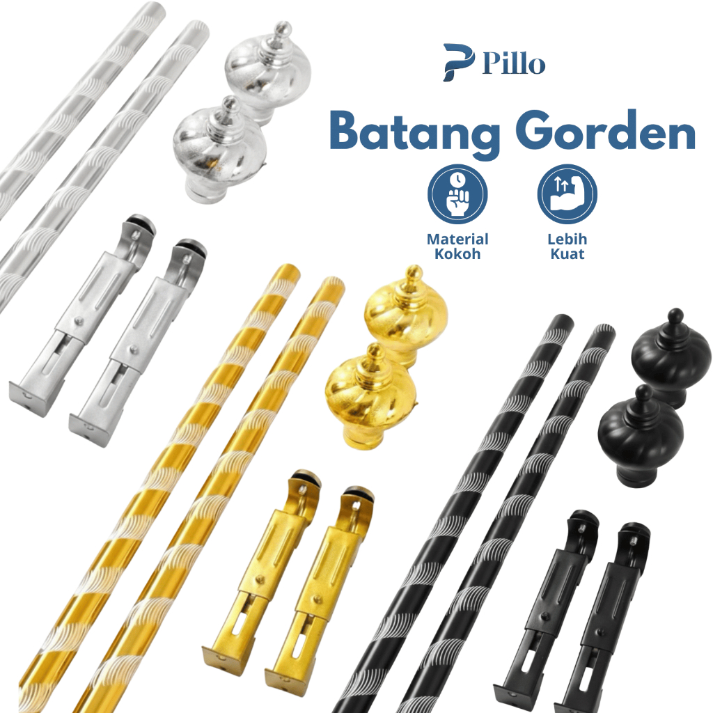 PIllo - Batang Gorden Full Set Besi / Gorden Tongkat / Hordeng Motif Uril / Stick Gordyn Ring