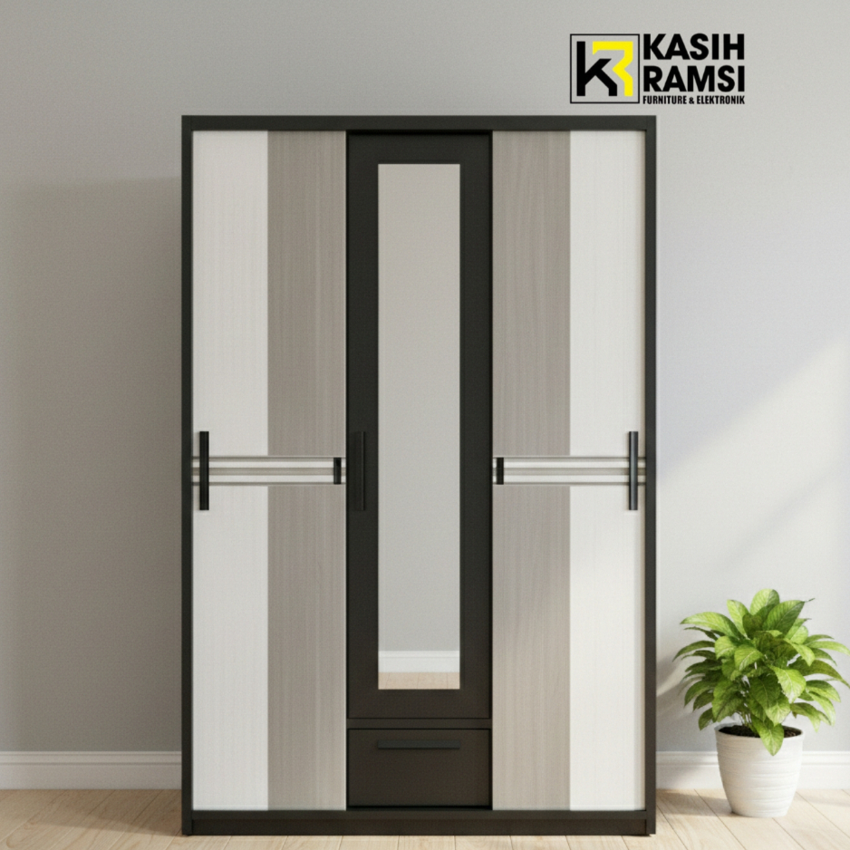 LEMARI PLAT BESI SLIDING IMPORTA 3 PINTU