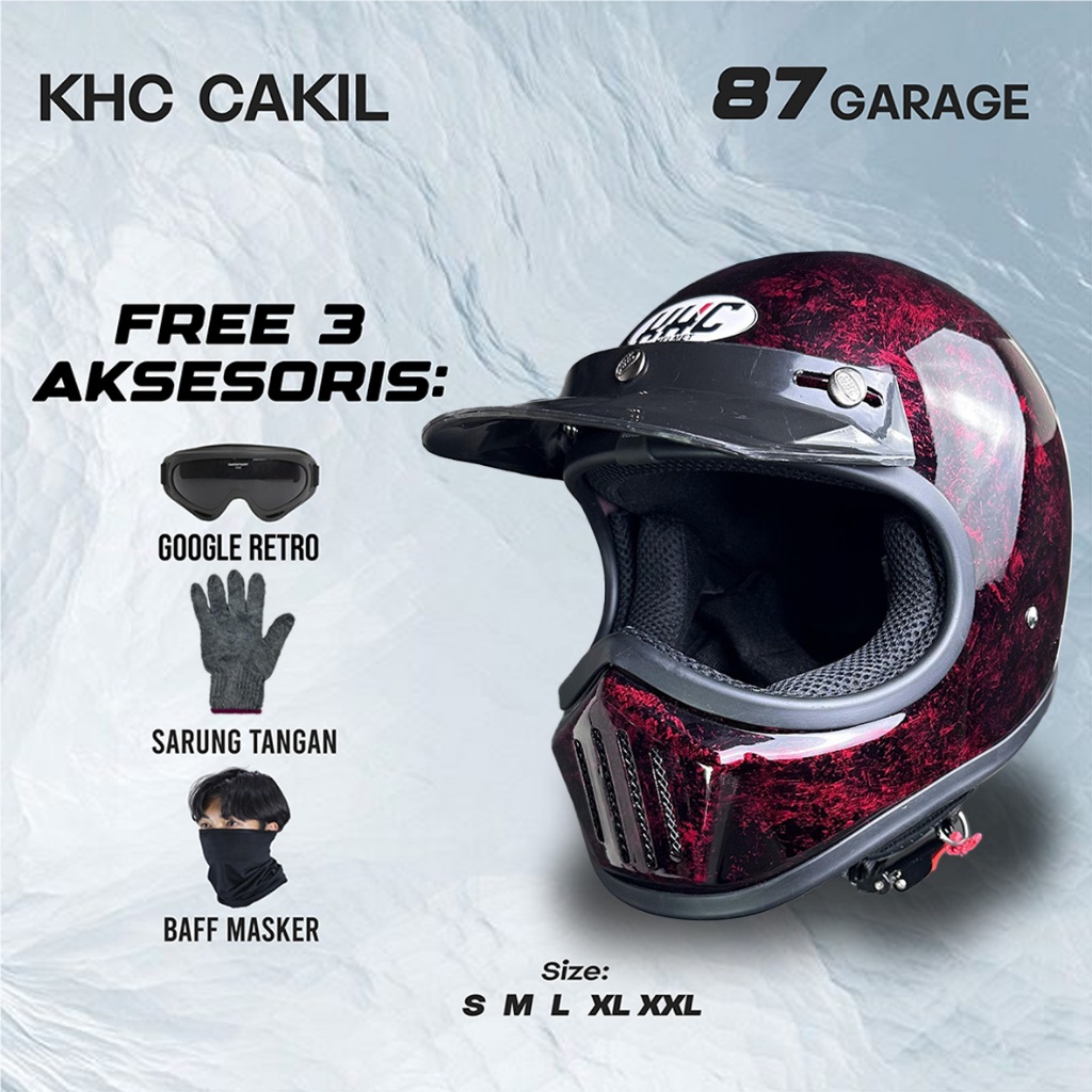 HELM CAKIL KHC MOTIF RETRO CLASSIC FULL FACE PRIA WANITA SNI