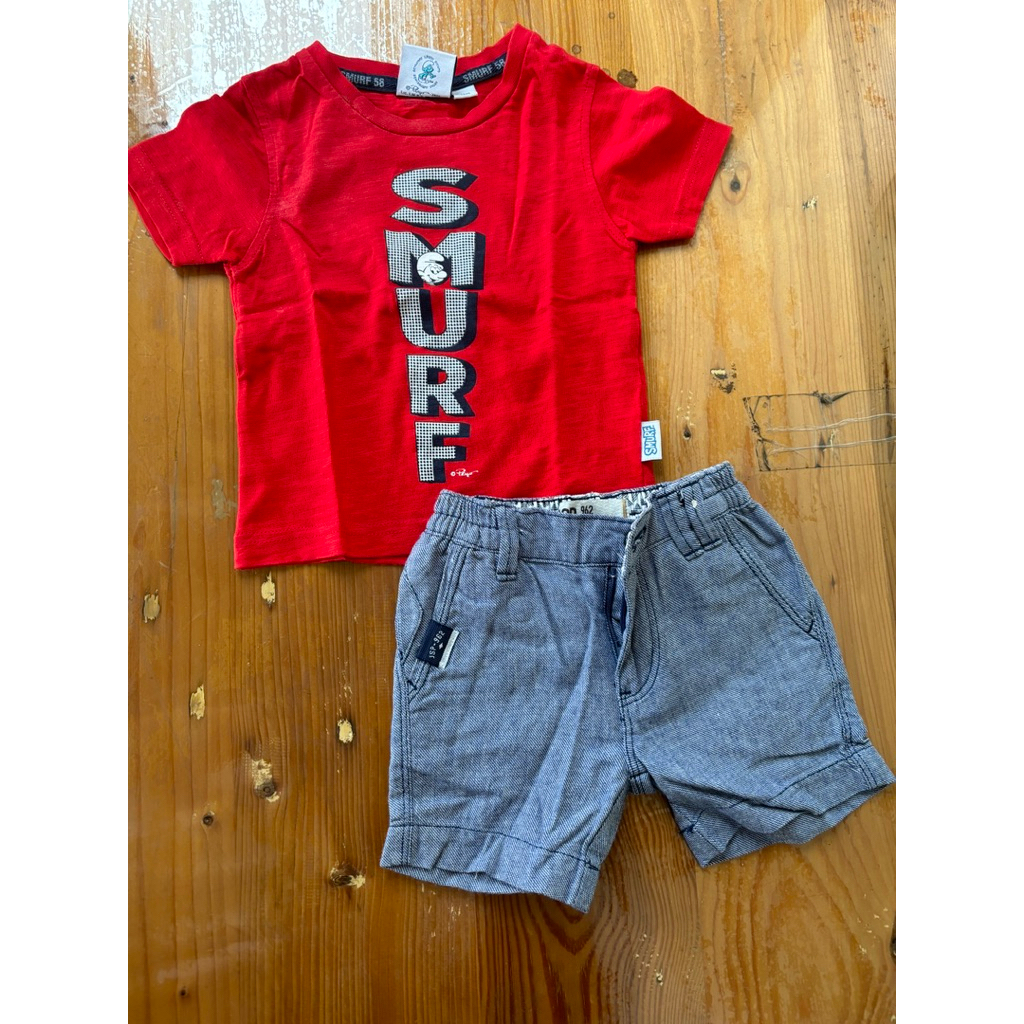 Preloved Baju Bayi One set Smurf - setelan bayi baju dan celana
