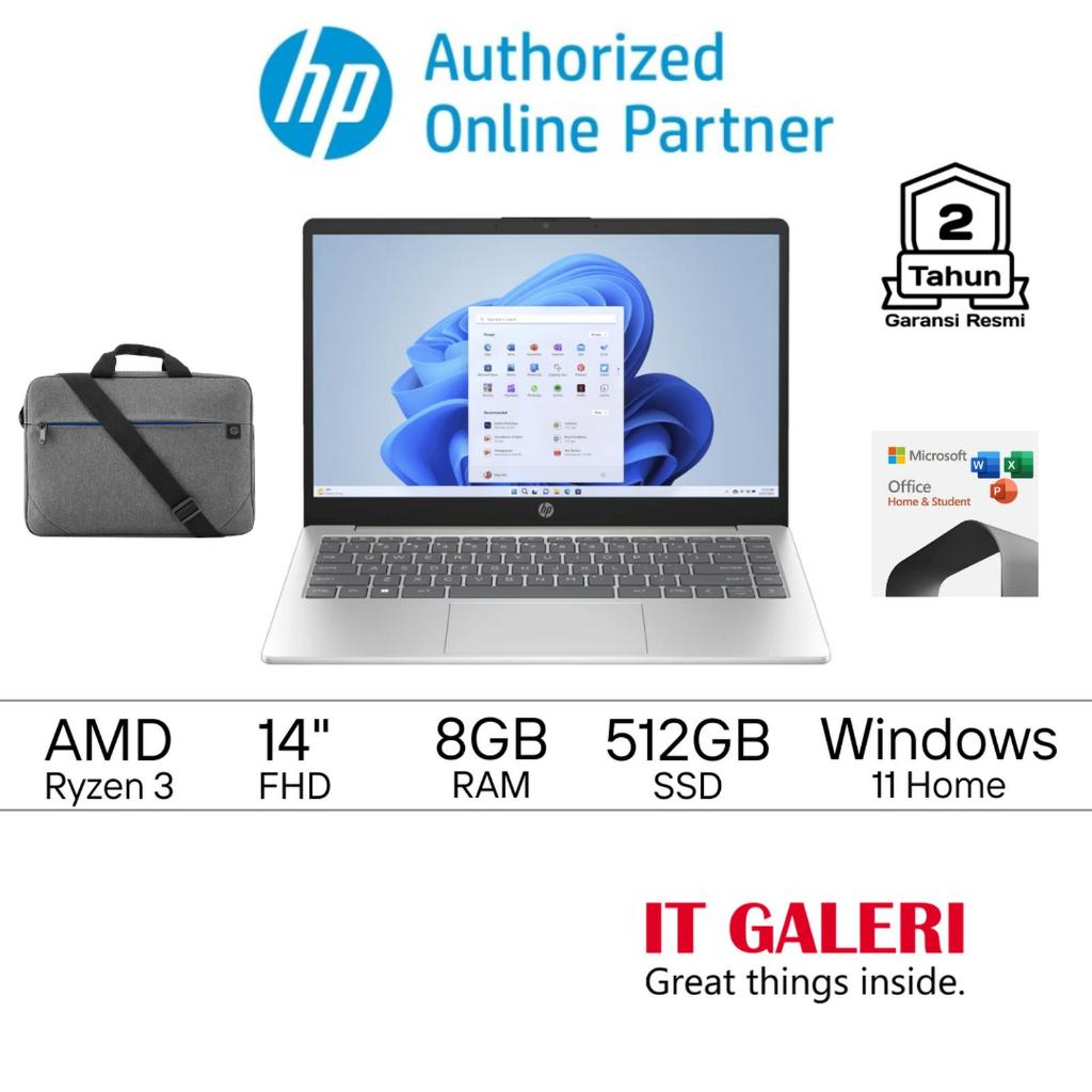 [FREE Mouse HP M160 + Trend Micro 2+1] HP 14 em0320AU em0321AU Laptop - AMD Ryzen 3-7320U/8GB/512GB/
