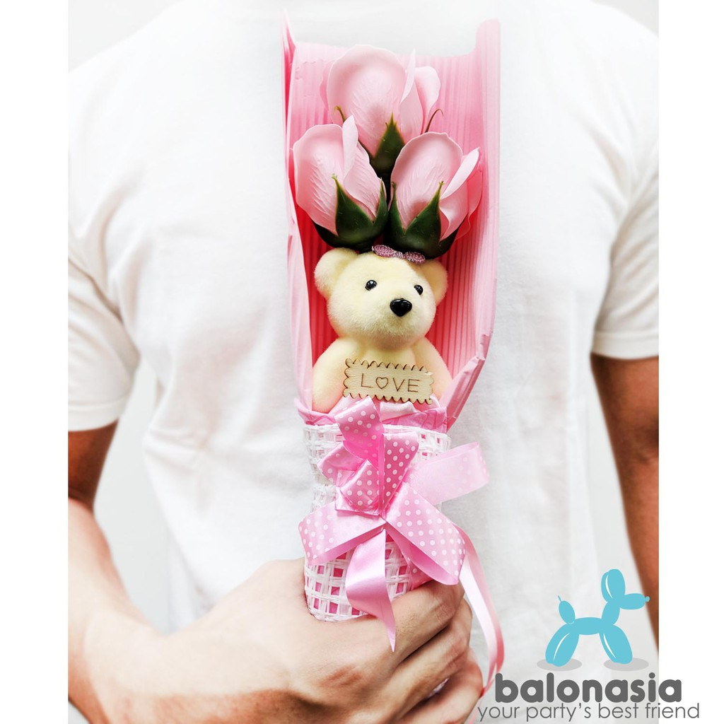 Buket Boneka Wisuda Kecil Bunga Artificial Tahan Lama 30cm Ungu Pink Biru Merah Putih