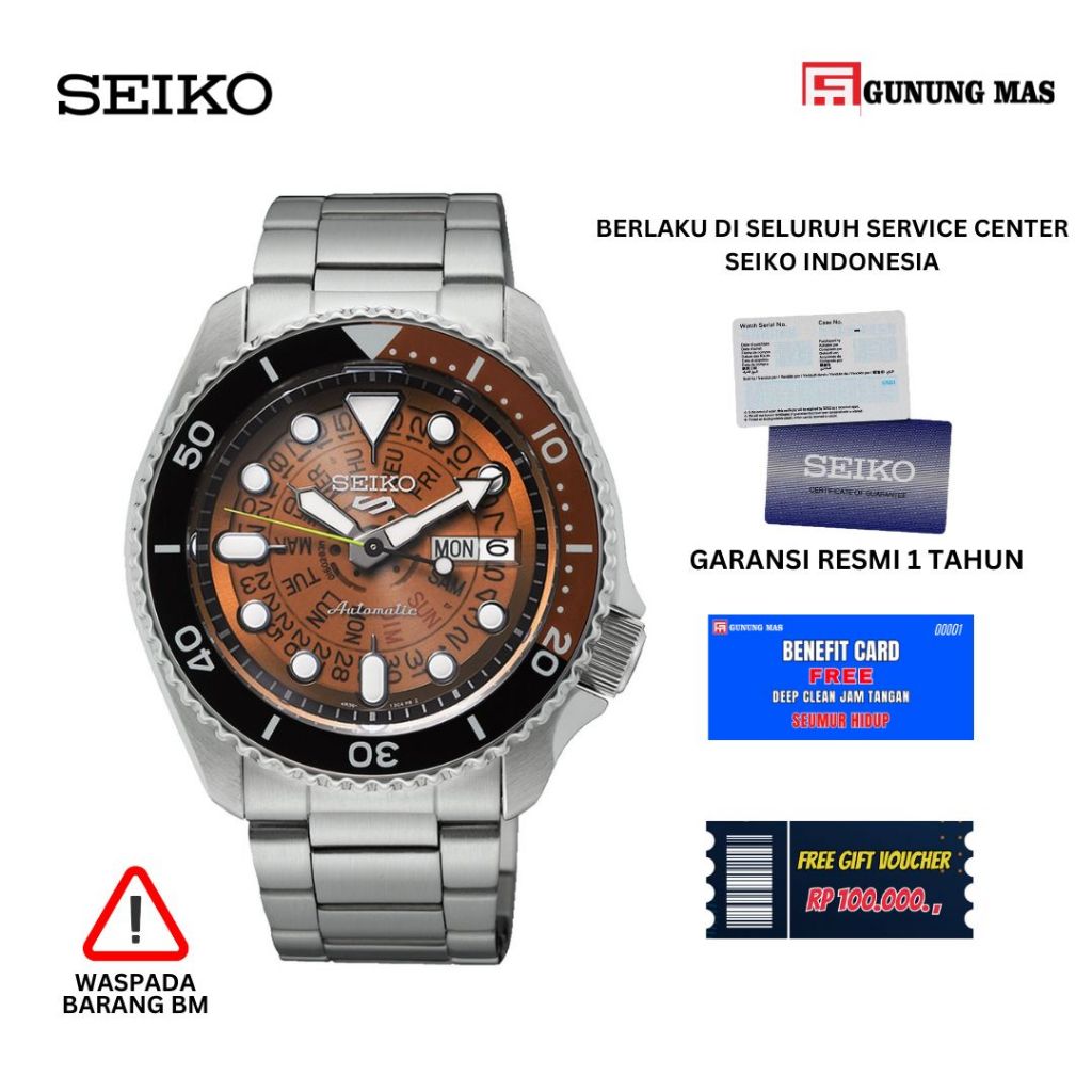 Seiko Jam Tangan Pria 5 Sports SRPJ47K1 Time Sonar SKX Sports Style Brown Dial Stainless Steel 100%