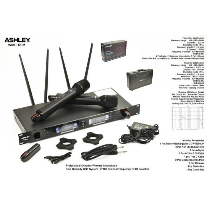 Mic Wireless Vocal Ashley RCM Series ORIGINAL system charger CAs baterai UHF Koper TERBAIK