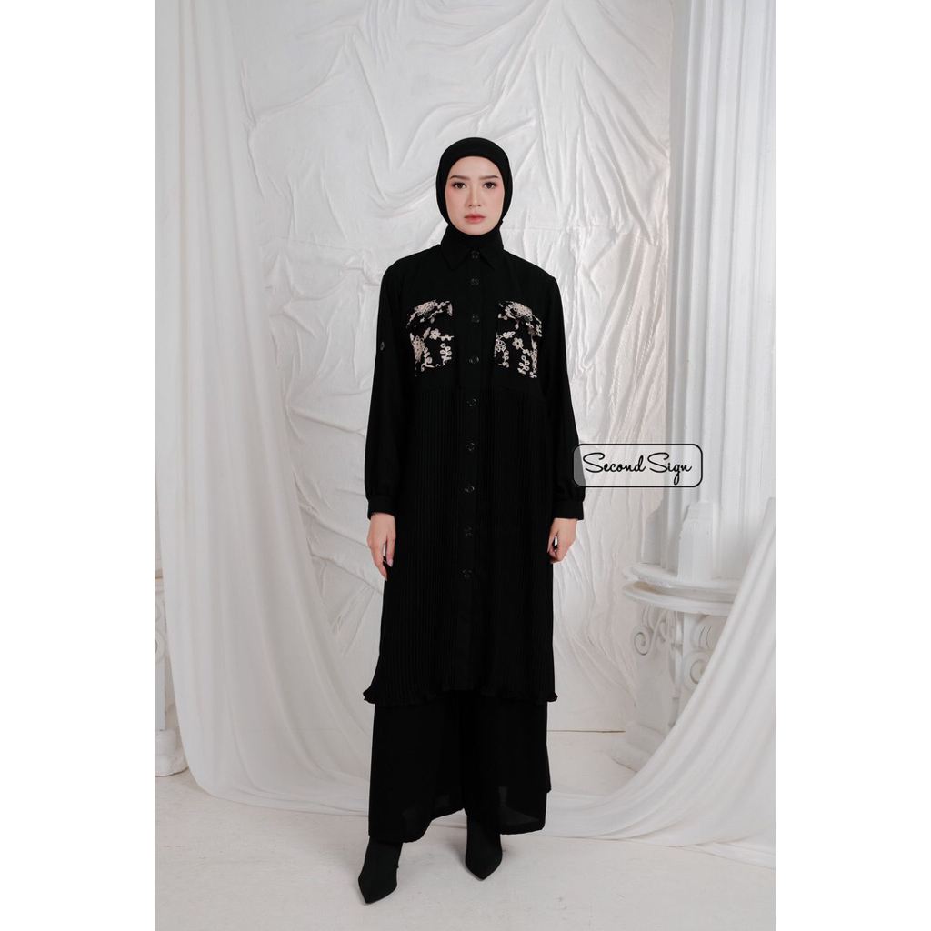 Skyshop Hijab Terbaru Jihan Tunik By Second Sign Bahan Premium Zet Black Arabik Tercantik Ternyaman