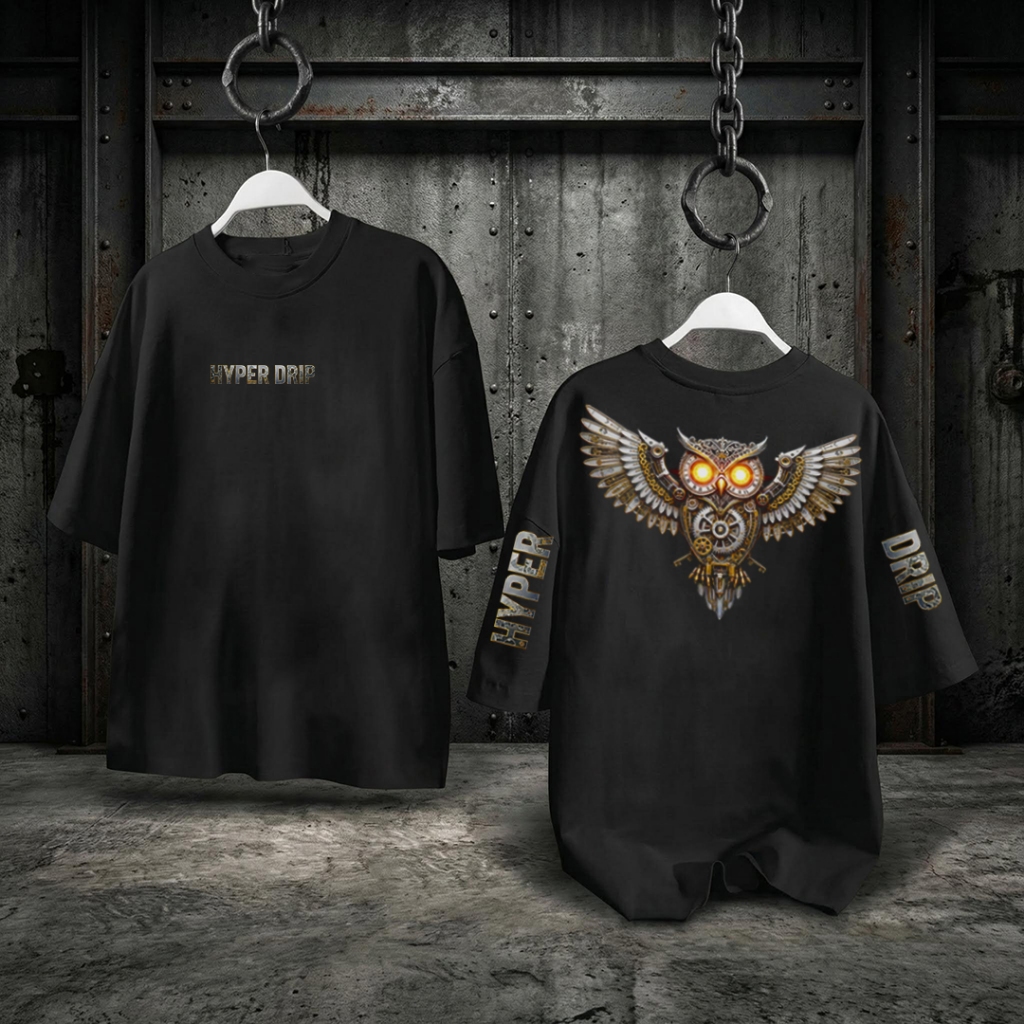 HYPERDRIP - OVERSIZE T-Shirt " OWL ROBOTIC " | Kaos Oversize Unisex | Cotton Combed 20s Tebal | Baju