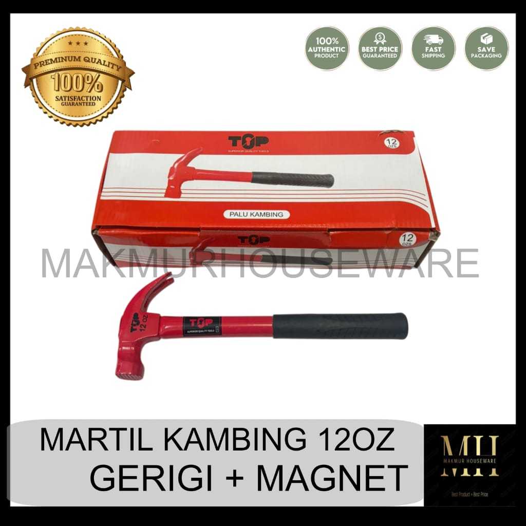 MARTIL KAMBING GAGANG BESI 12OZ KEPALA GERIGI + MAGNET MERK TOP / PALU KAMBING 12OZ MERK TOP