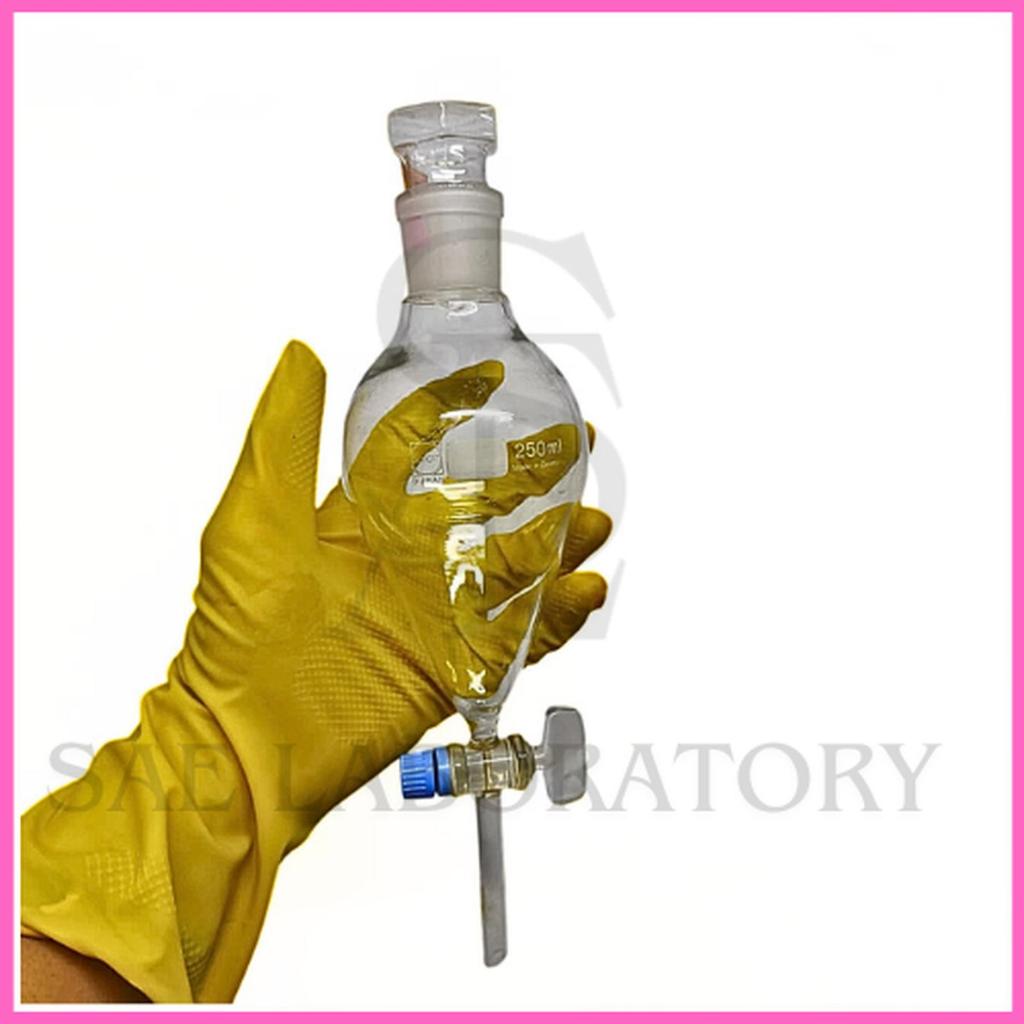 Separating Funnel 250 mL Kaca Borosilicate dengan Stopcock PTFE untuk Ekstraksi Cair-Cair Laboratori