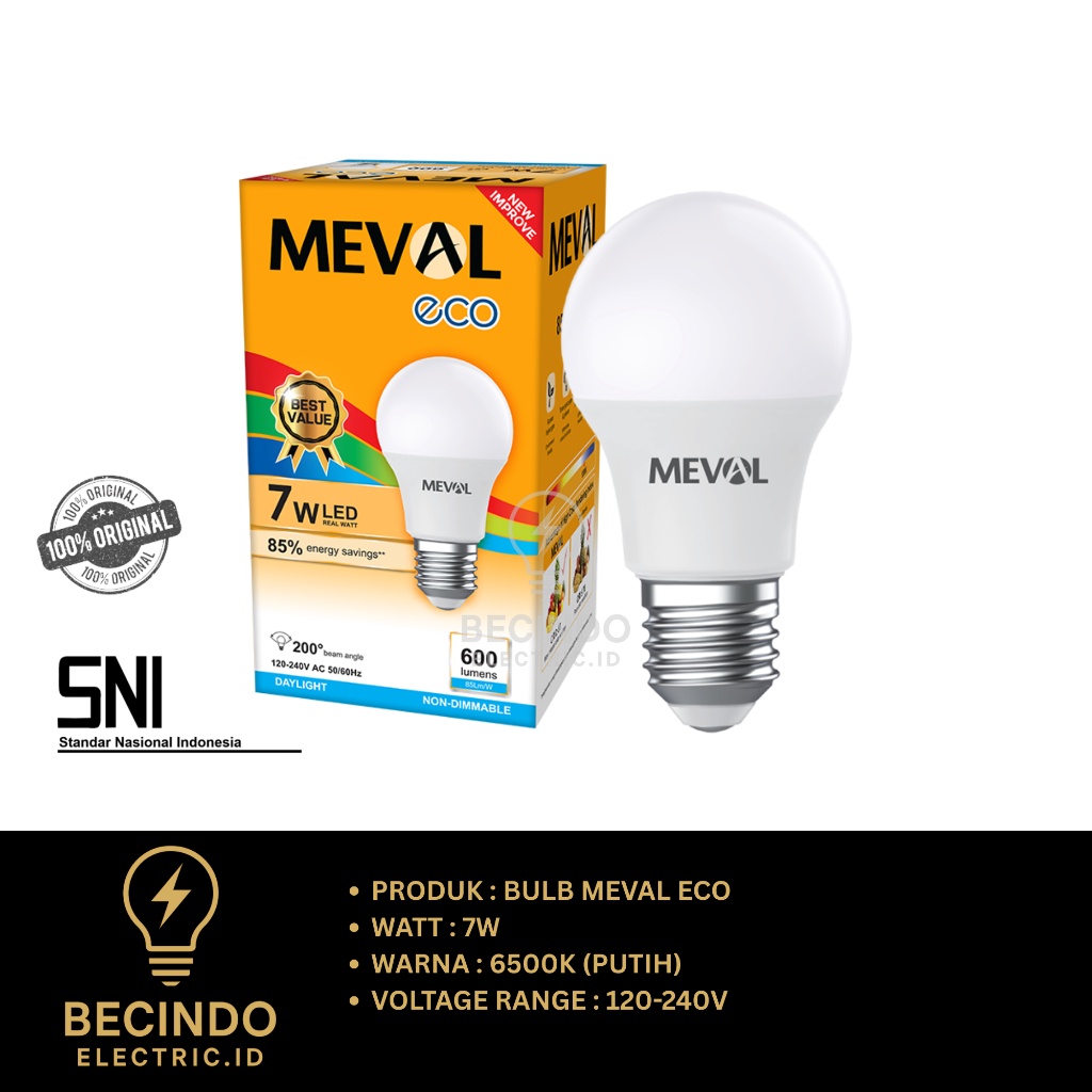 LED Bulb ECO MEVAL - 90 Lumens/Watt - Putih/ Kuning 15.000 Jam