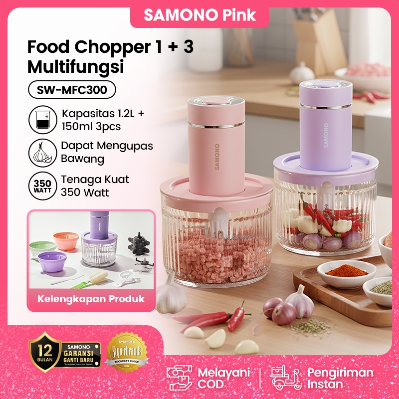SAMONO Chopper 4in1 SW-MFC300 Food Processor 300W Wadah Kaca 1.2L Penghalus Bumbu Pengupas Bawang Ci