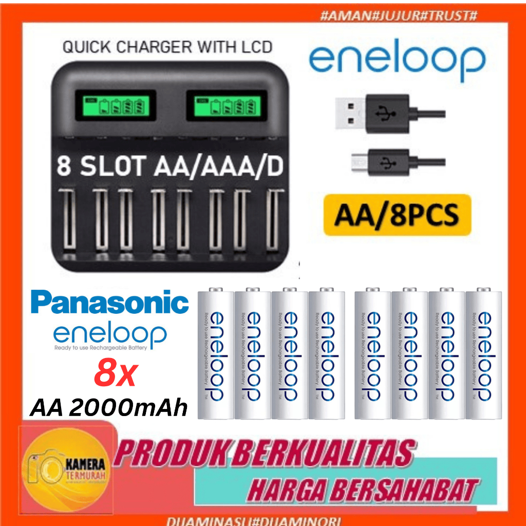Paket Eneloop PRO AA 2000mAh+ Charger AA / AAA D 8 Slot for enelop
