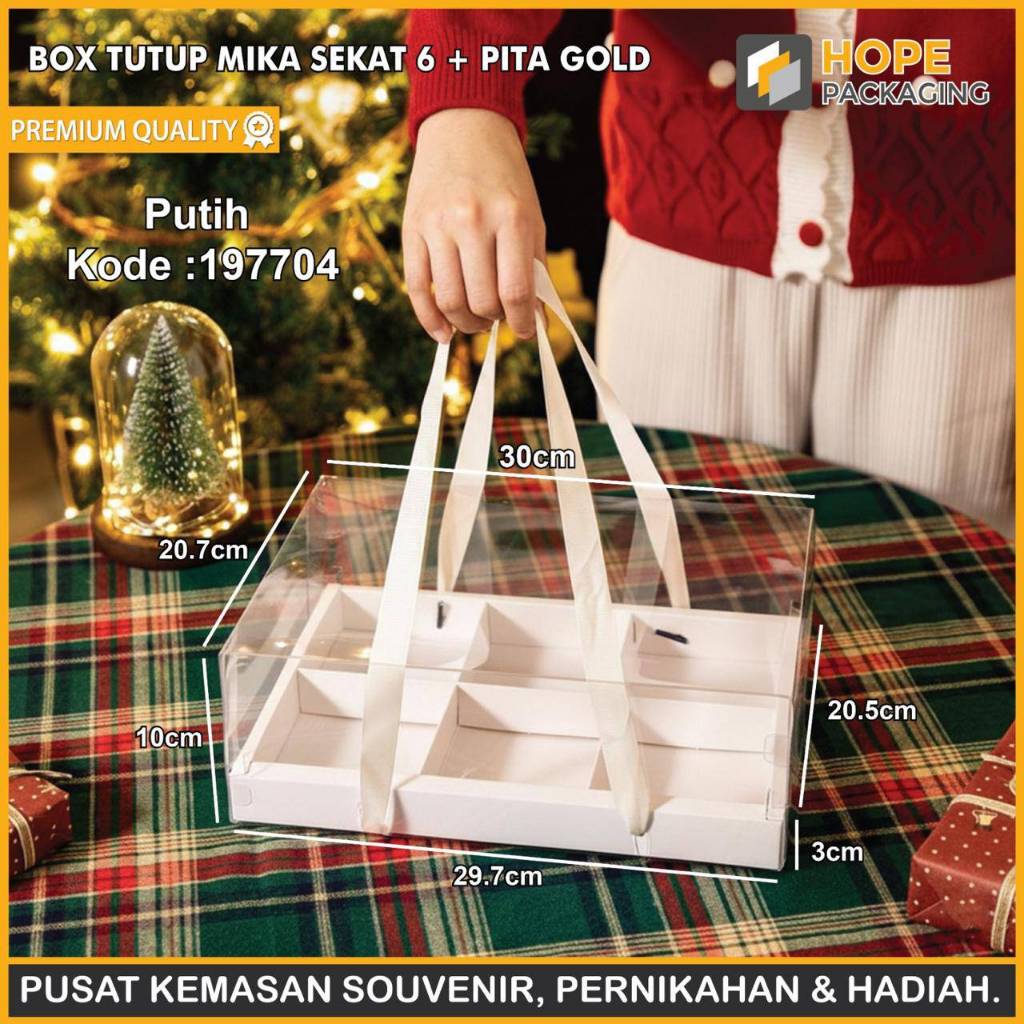 HOPE Box Tutup Mika Sekat 4 / 6 / 9 + Pita /Kertas Mika Kue Natal /Kotak Mika Transparan /Kotak Kue 