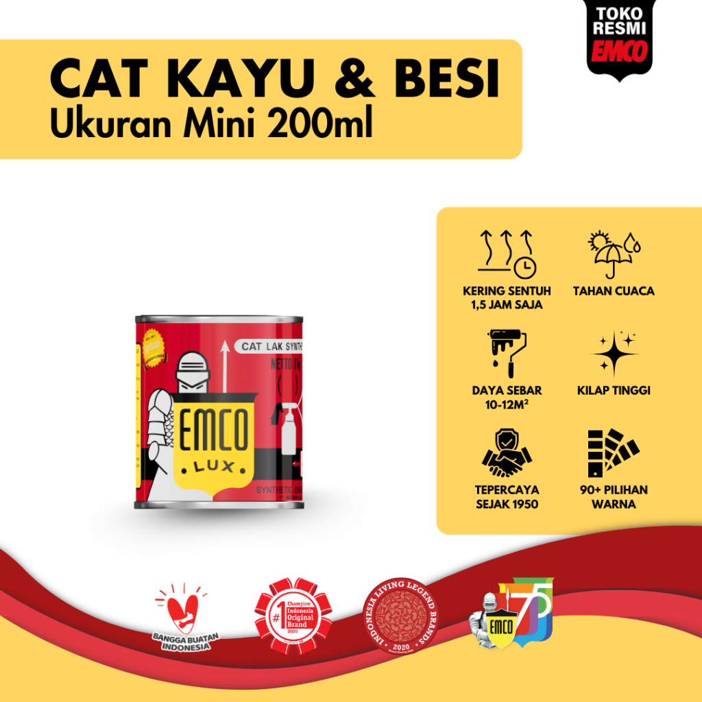 Emco Lux Cat Kayu & Besi Gloss Finish - Kaleng Mini 200ml