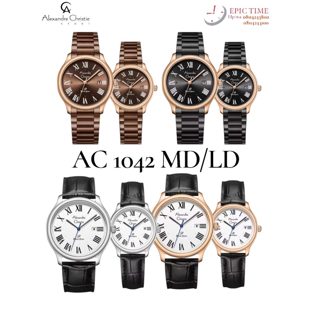 Jam Tangan Couple Alexandre Christie Primo 1042 AC1042 AC 1042 Tali Besi / Stainless steel,, Tali Ku