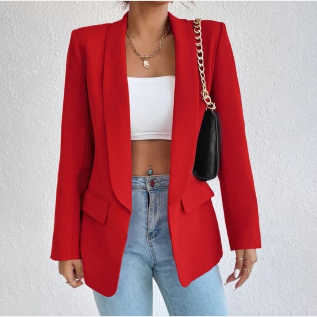 Blazer Wanita Kantoran Model Kerah Slendang /Jas Wanita Blazer Semi Formal /Jas Wanita