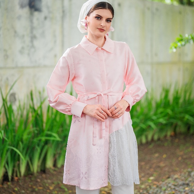 BATIK TRUSMI Atasan Wanita Lebaran Tunik Selara Garatris Series warna Pink Tunik Ramadhan