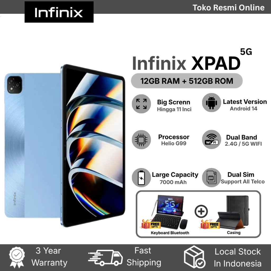 INFINIX XPAD | IPS 11 inci 90Hz | Helio G88 | 12GB+512GB | Baterai 7000mAh | Pengisian Cepat 18W | 4