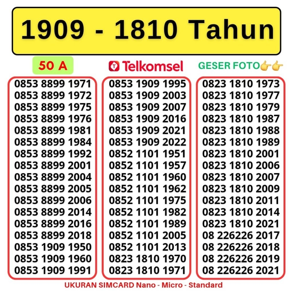 Kartu Perdana Nomor Cantik Telkomsel Panca Super 1810 Tahun Kartu Perdana Telkomsel Tsel Red Telkoms