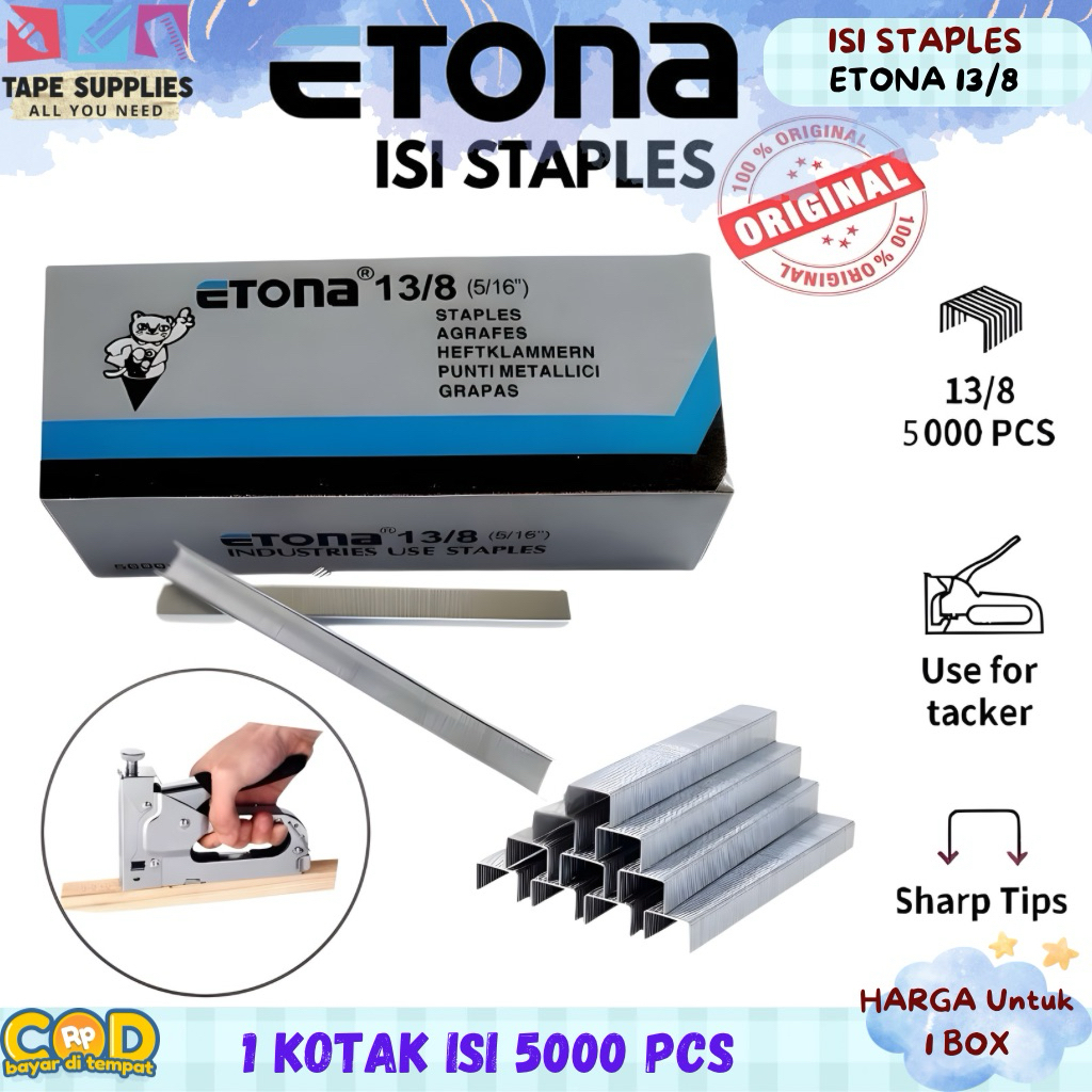 Isi Staples Etona 13/8 5000 Pcs Original | Isi Tacker 13-8 | Staples Tembak Furniture Kayu