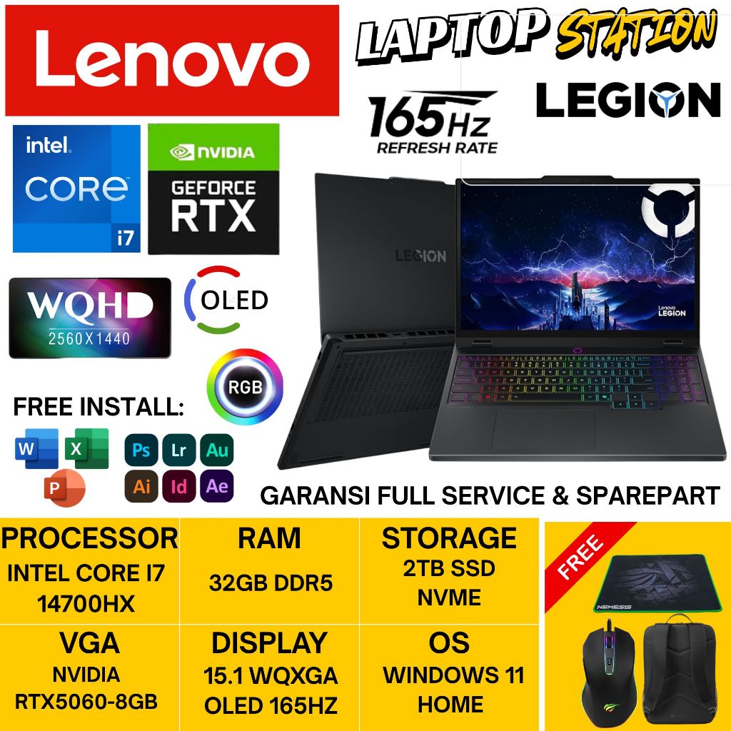 Lenovo Legion 5i 15 Intel Core I7 14700HX 32GB DDR5 2TB RTX5060-8GB WQXGA OLED 165HZ Win11Home