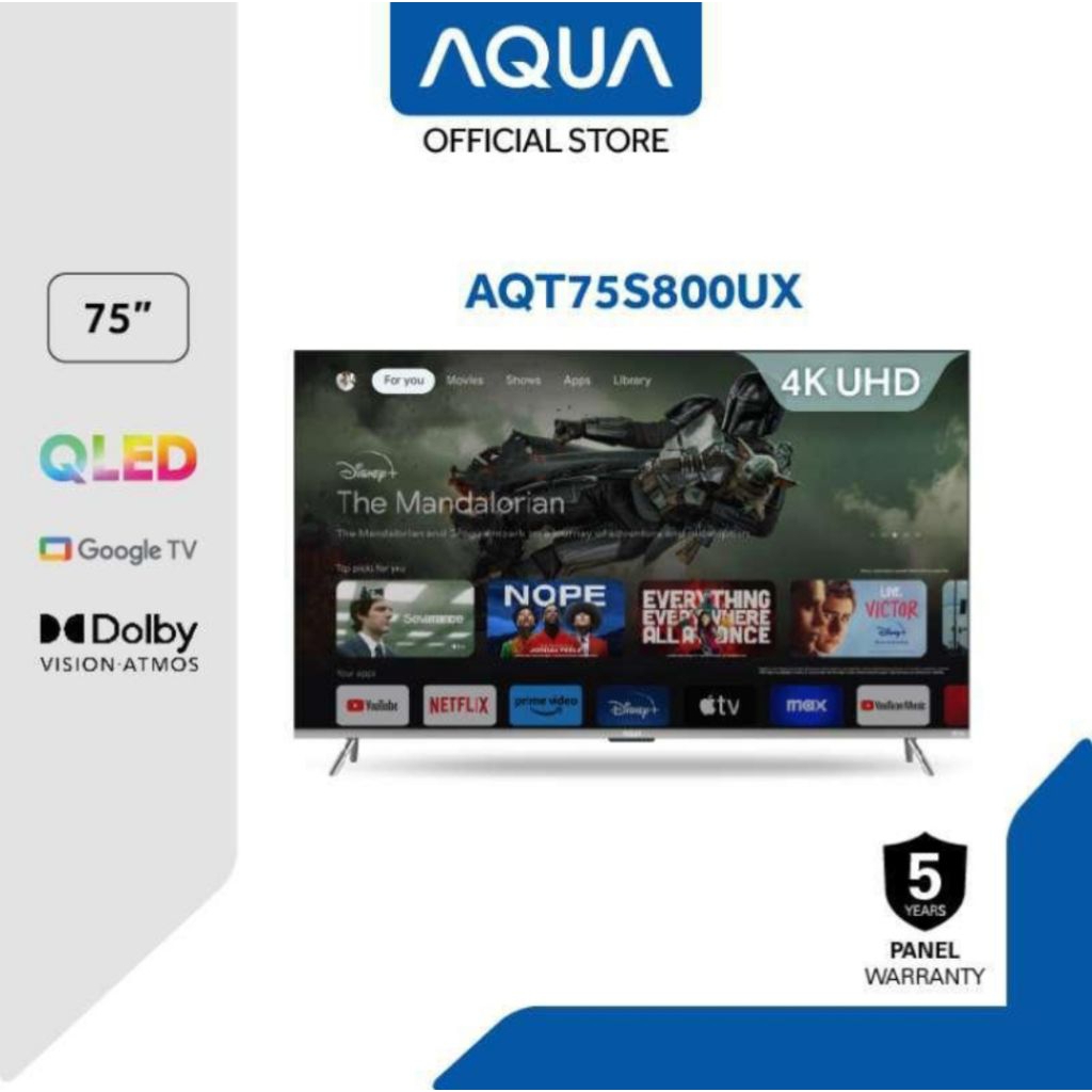 TV LED AQUA 75INCH QLED 4K GOOGLE TV AQT-75S800UX TV AQUA 75 INCH QLED 75S800UX