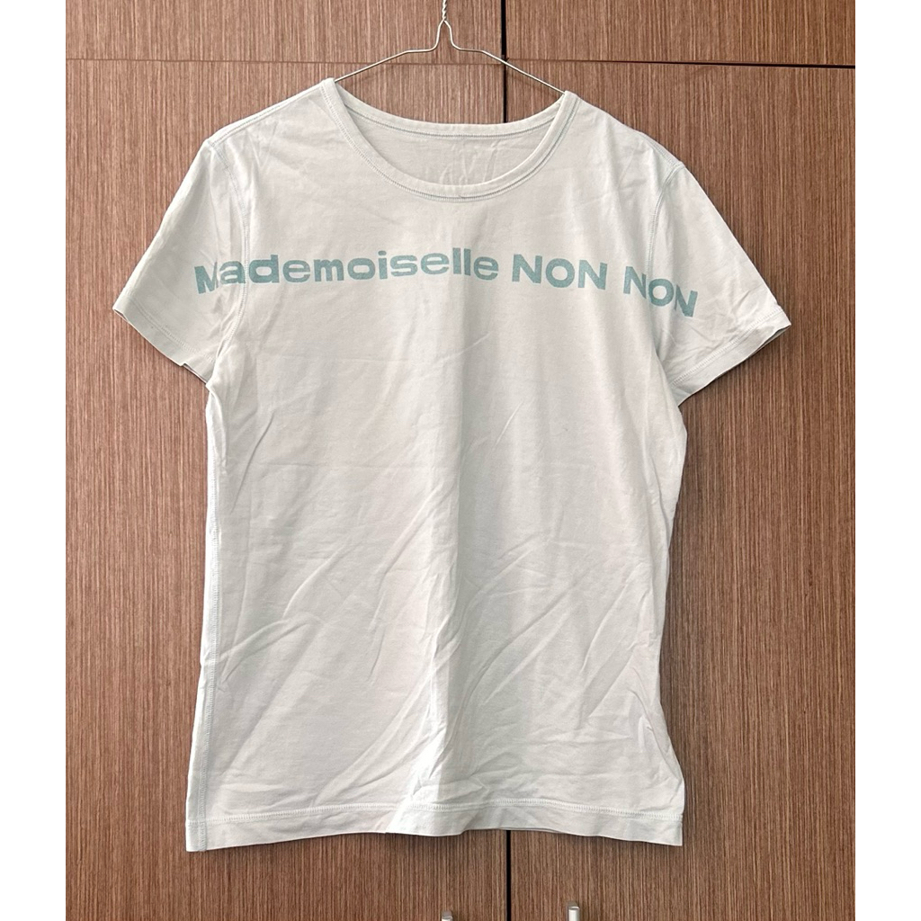 mademoiselle non non tee baby blue stitching kaos graph