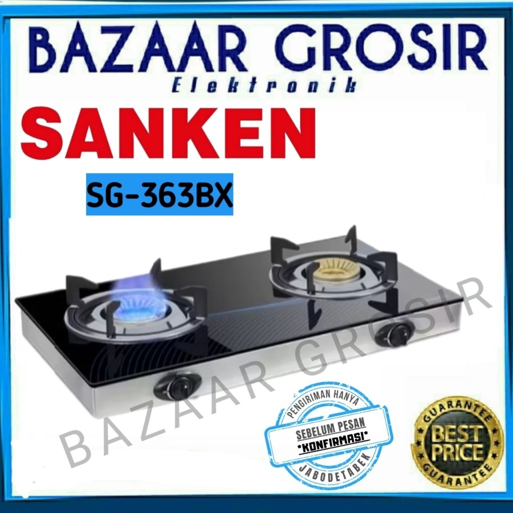 KOMPOR GAS KACA 2 TUNGKU SANKEN SG 363 BX / SG363BX / SG-363BX - TEMPERED GLASS