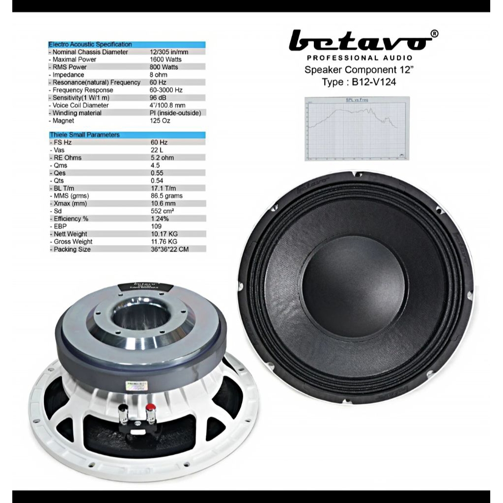 BETAVO PROFESSIONAL AUDIOSpeaker Component 12" Type : B12-V124