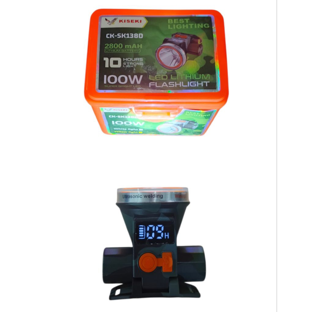 Kiseki Senter Kepala 100 Watt CK-SK138D Cahaya Putih Baterai 2800mAh