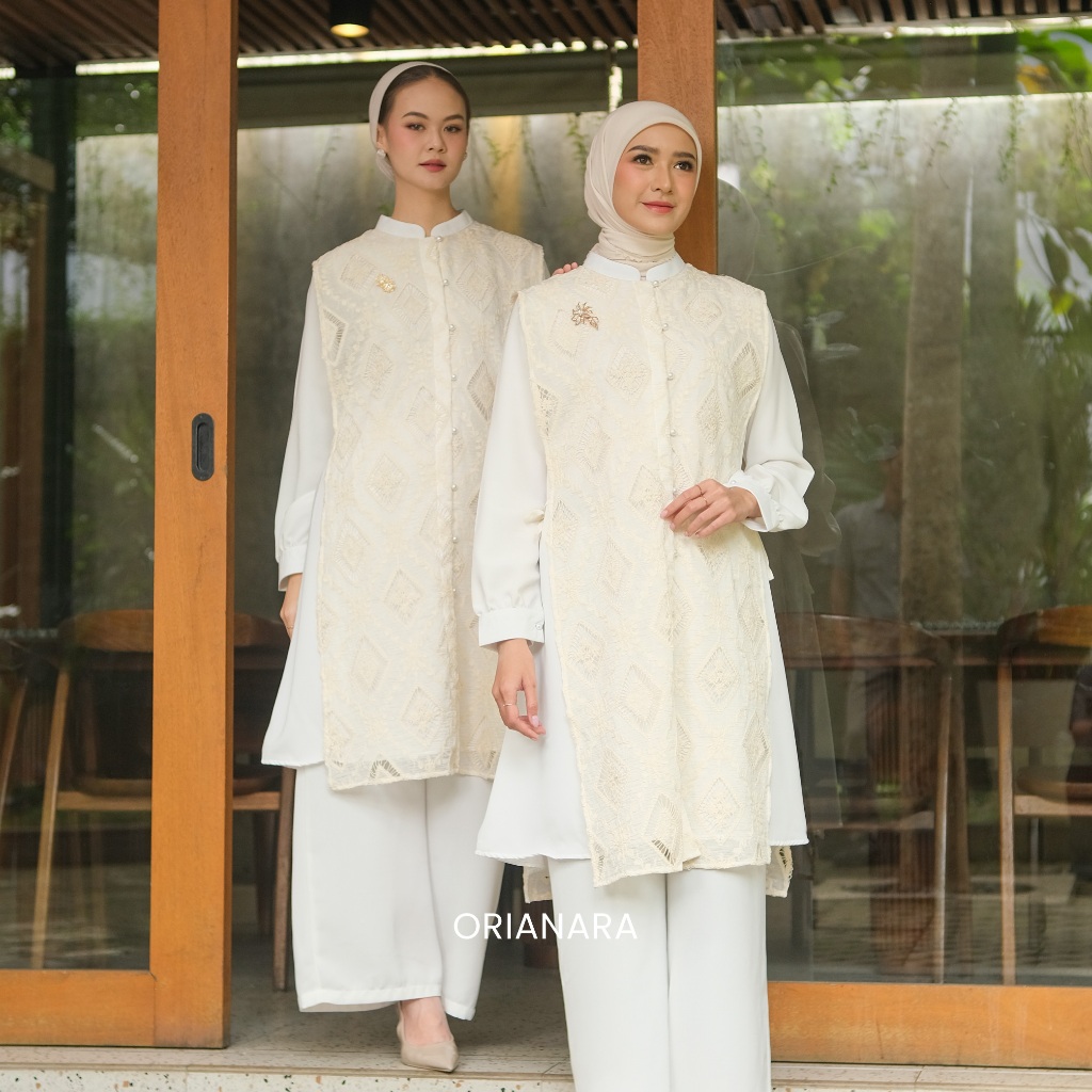 Orianara Raya Long Tunik Papersilk Embroidery Lebaran Bunga BELLAMY TUNIK