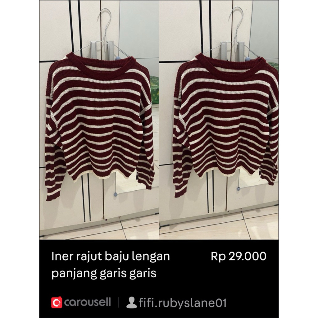 iner rajut baju lengan panjang garis garis