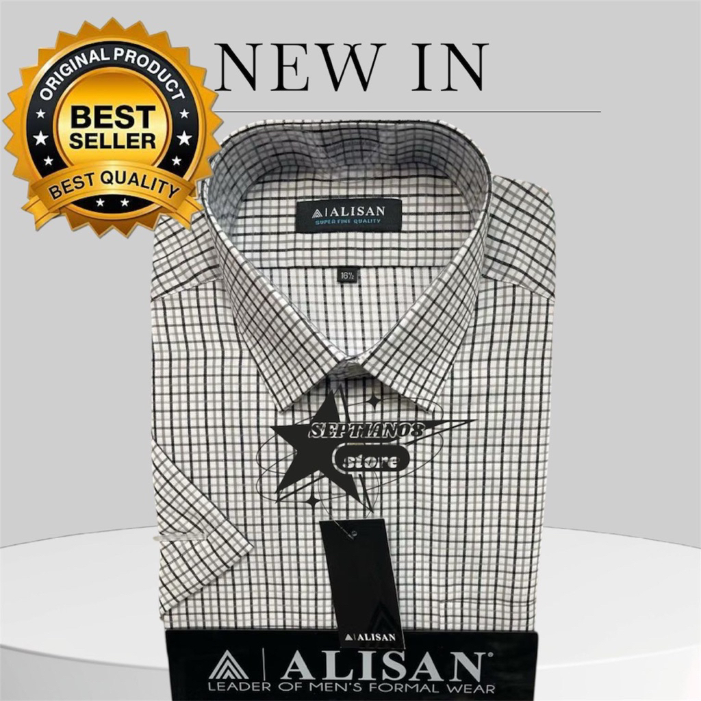 (ALISAN) original kemeja motif kotak lengan pendek Reguler