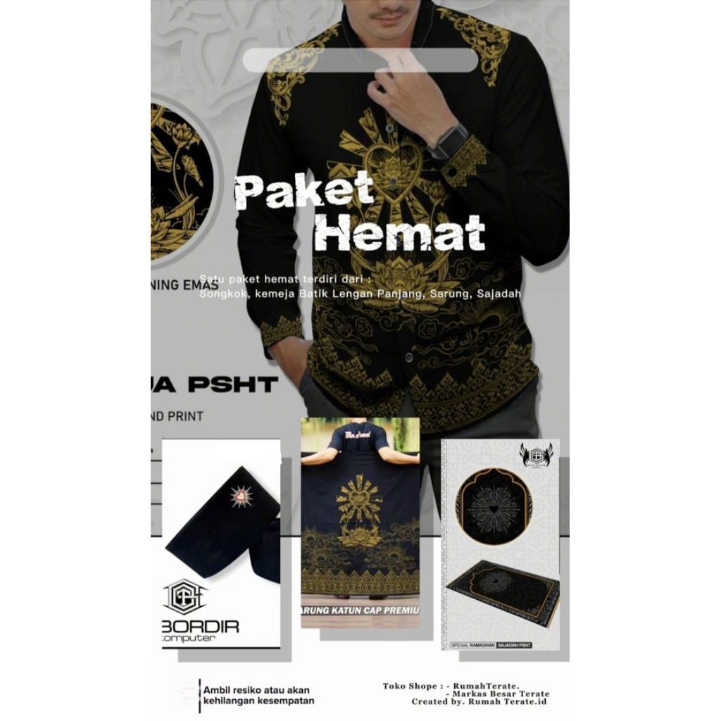 PAKET HEMAT KEMEJA BATIK PSHT // PAKET HEMAT KEMEJA BATIK -SONGKOK - SARUNG -SAJADAH // SATU PAKET M