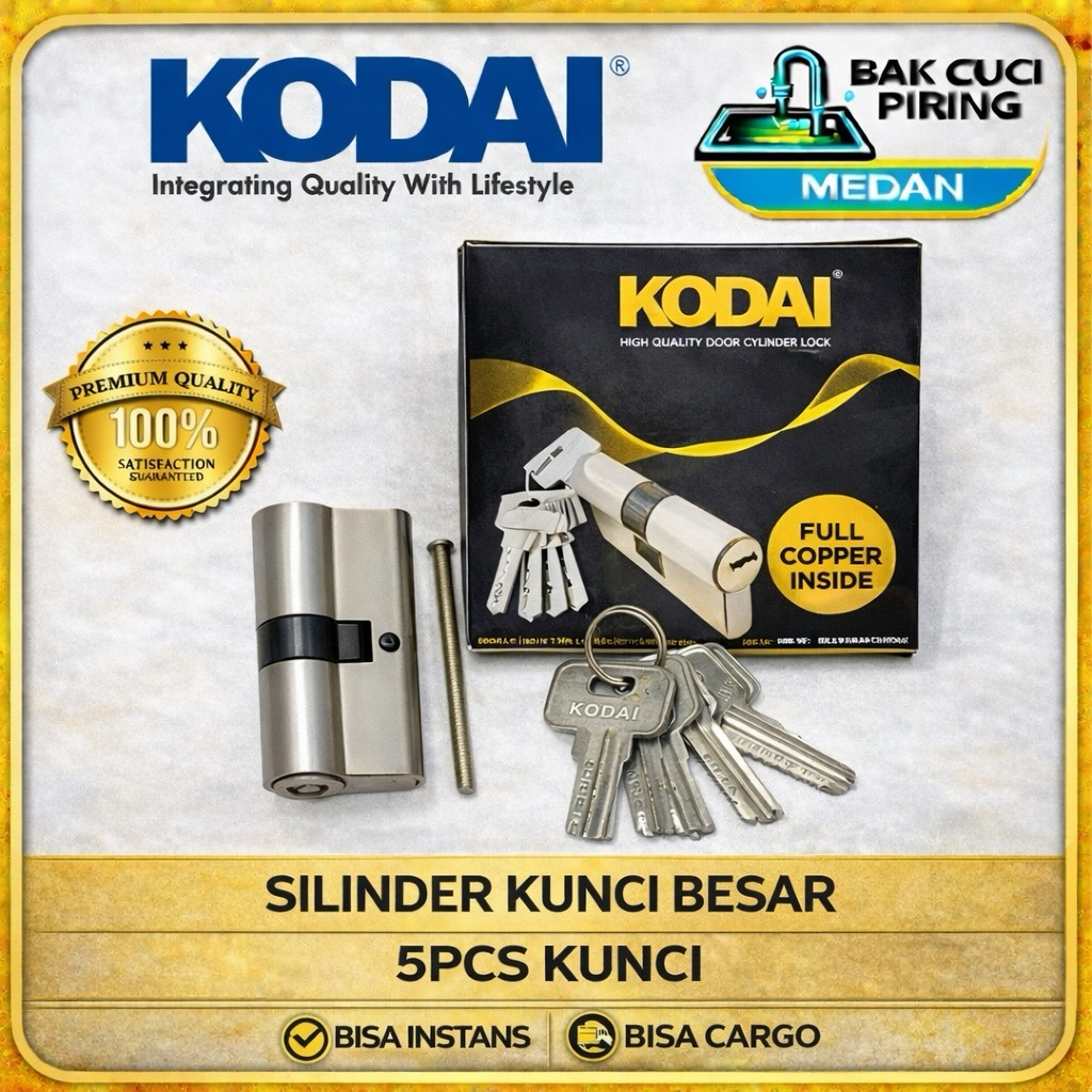 SILINDER KUNCI PINTU BESAR 60MM 5 ANAK KUNCI / ANAK KUNCI PINTU BESAR MERK KODAI