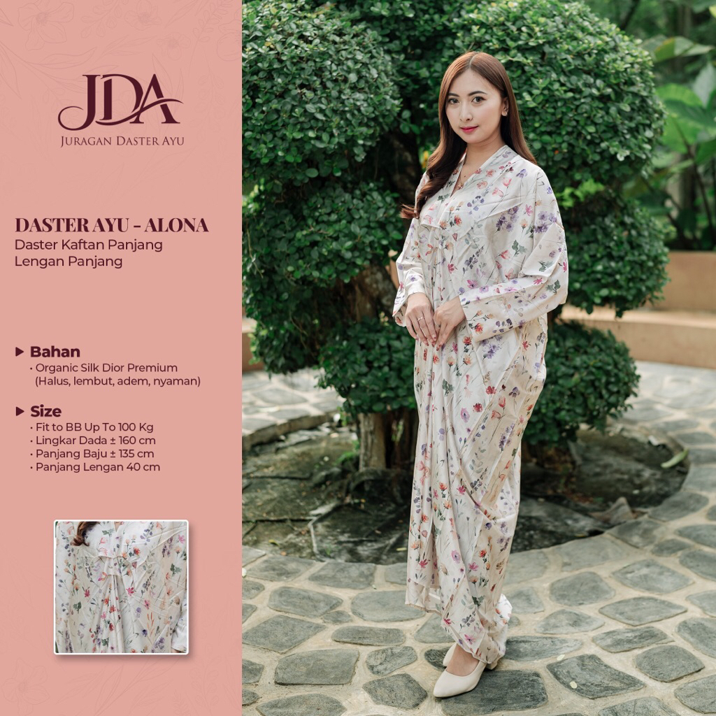 JDA Alona Kaftan Premium – Daster Dress Panjang Bahan Silk Organic Dior Halus Adem
