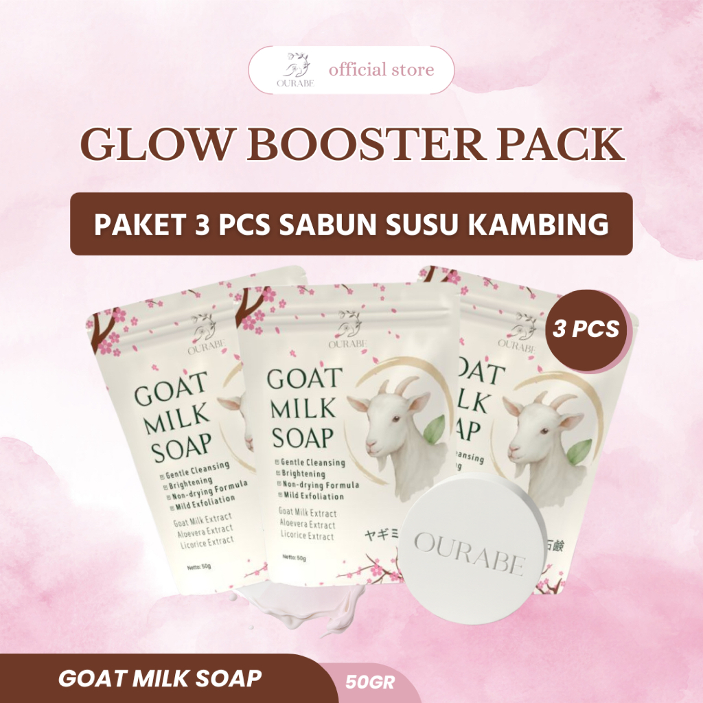 Ourabe Goat Milk Soap (PAKET 3 PCS) - Sabun Susu Kambing Brightening & Gentle Cleansing Formula Jepa