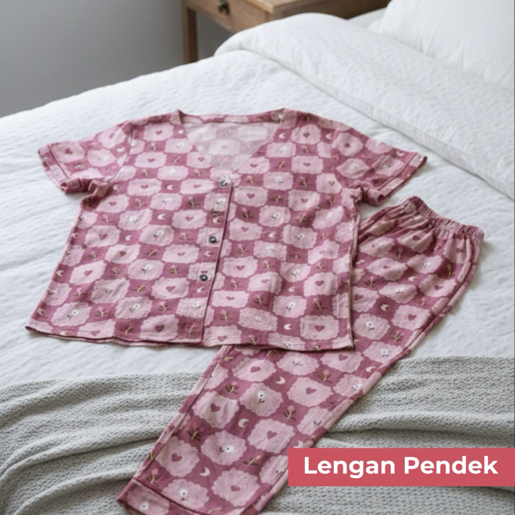 Baju Tidur Wanita Premium Setelan Piyama Adem Lembut – Piyama Lengan Pendek – Piyama Motif Kekinian 