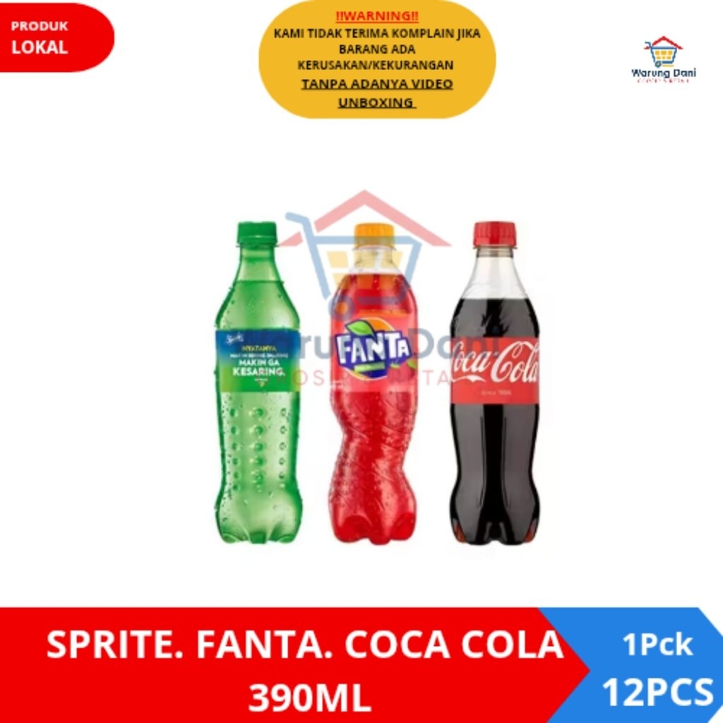 Coca Cola Sprite Fanta Botol 390ML Tanggung Minuman Soda Coca Cola Group - 1 Pack