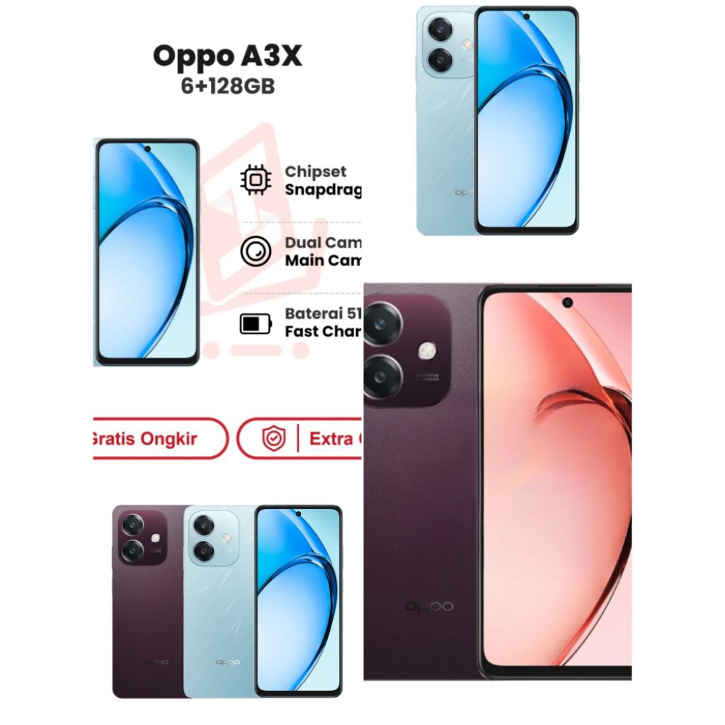 HP OPPO A3x Ram 4/64gb 4/128gb 6/128gb Baterai Besar 5100mAh, Layar 6.67 Inci,Original dan Garansi R