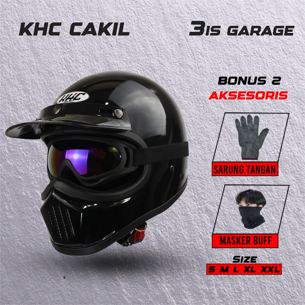 HELM CAKIL KHC HITAM DOFF Helm Retro Full Face SNI Original