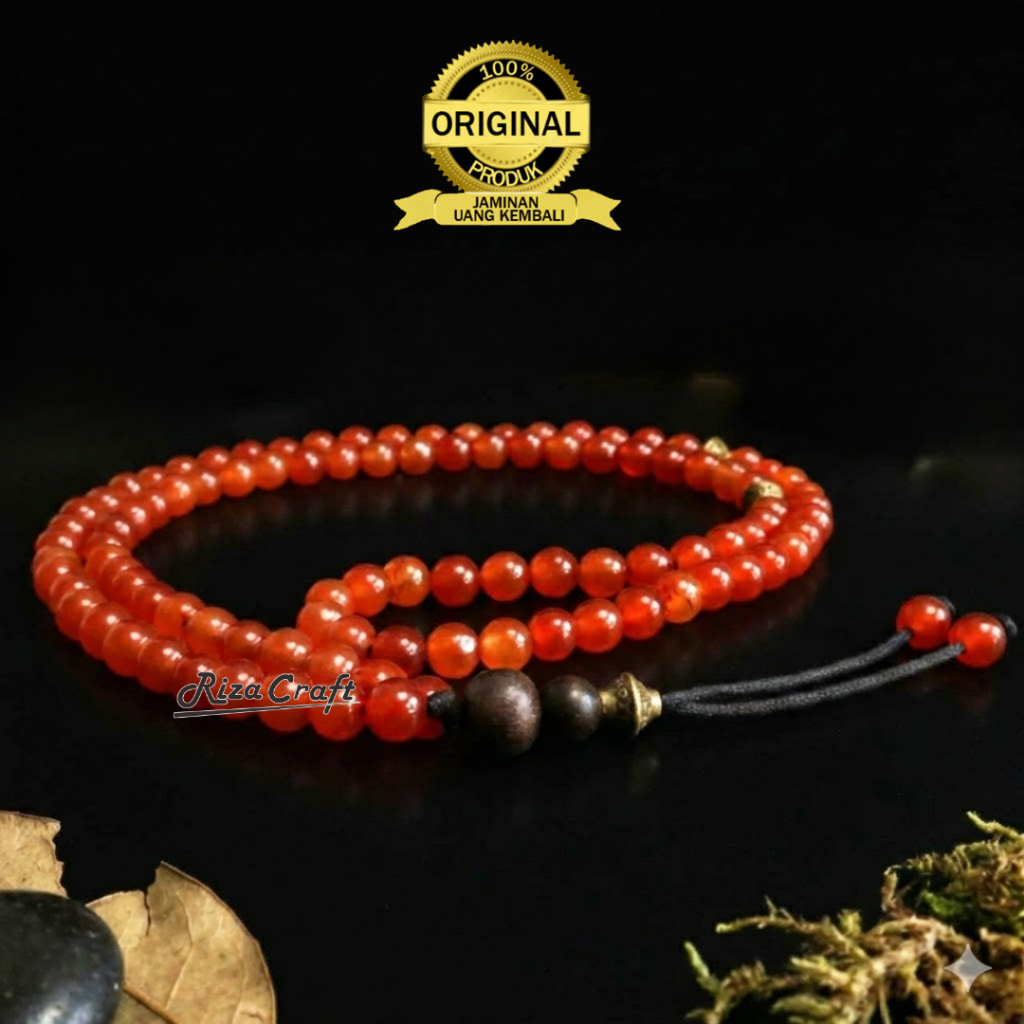Kalung Tasbih Kecil Keren Batu Agate Merah Siam Delima Akik Natural Kristal 99 Butir Untuk Pria Wani