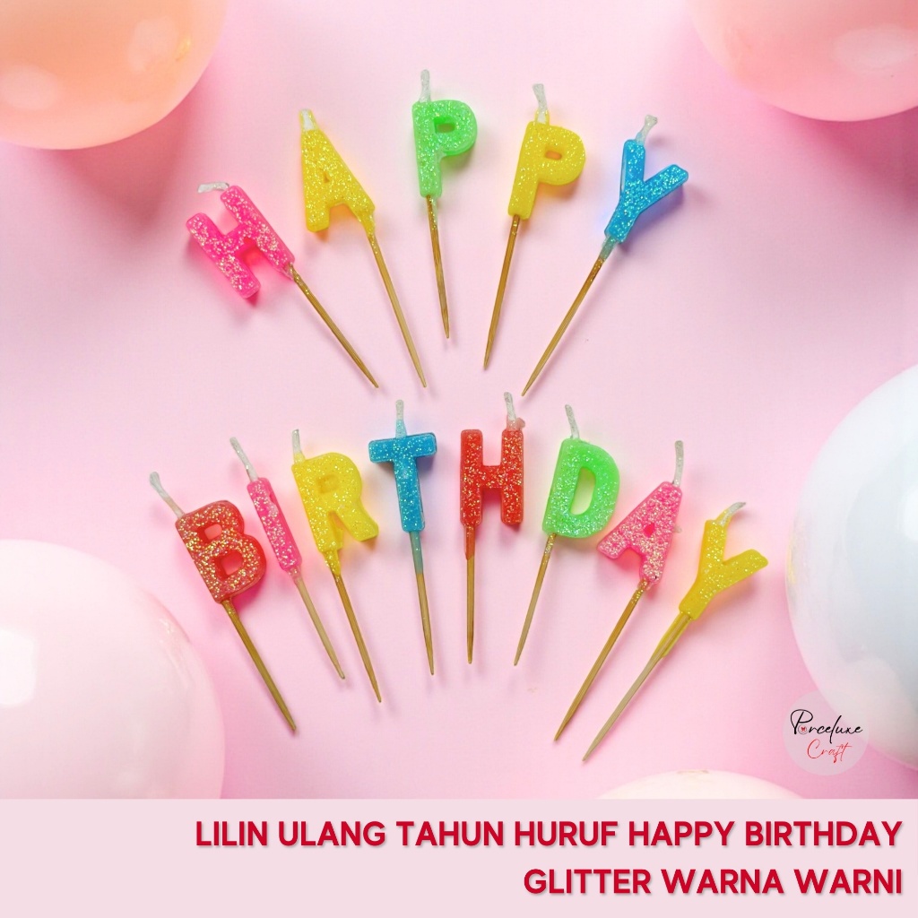 Set 13 Pcs | Lilin Ulang Tahun Huruf Happy Birthday Glitter Warna Warni Cake Topper Hiasan Dekorasi 