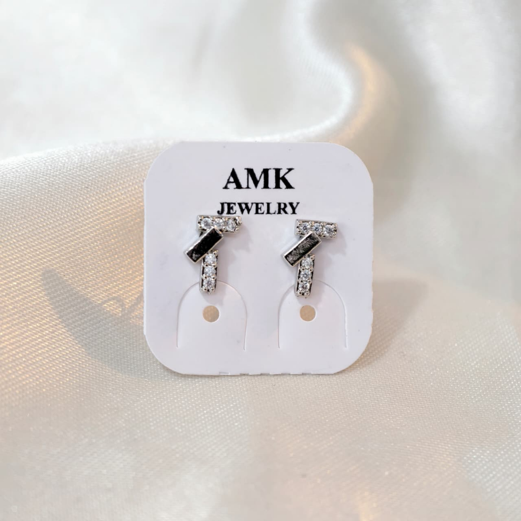 Anting Tusuk Silver Huruf T Permata Lapis Emas Tahan Lama Perhiasan Premium 1811145