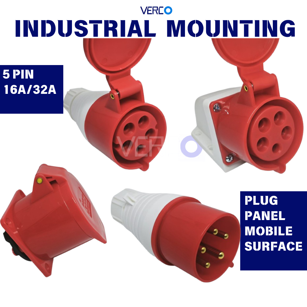 5 PIN Industrial Plug / Panel / Mobile / Surface Mounting 16A/32A Stopkontak Genset 5 Lubang
