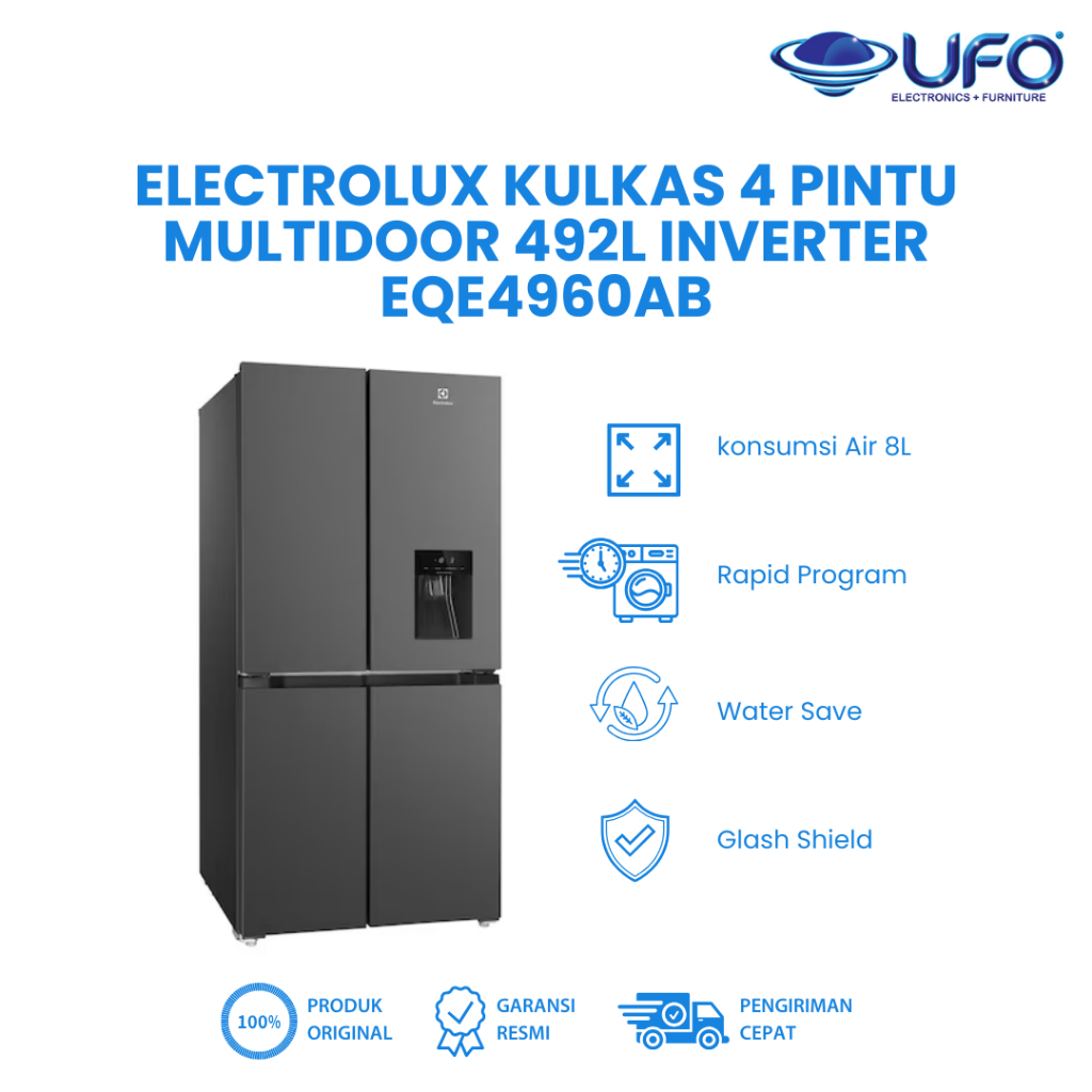 Electrolux Kulkas 4 Pintu Multidoor 492L Inverter EQE4960AB