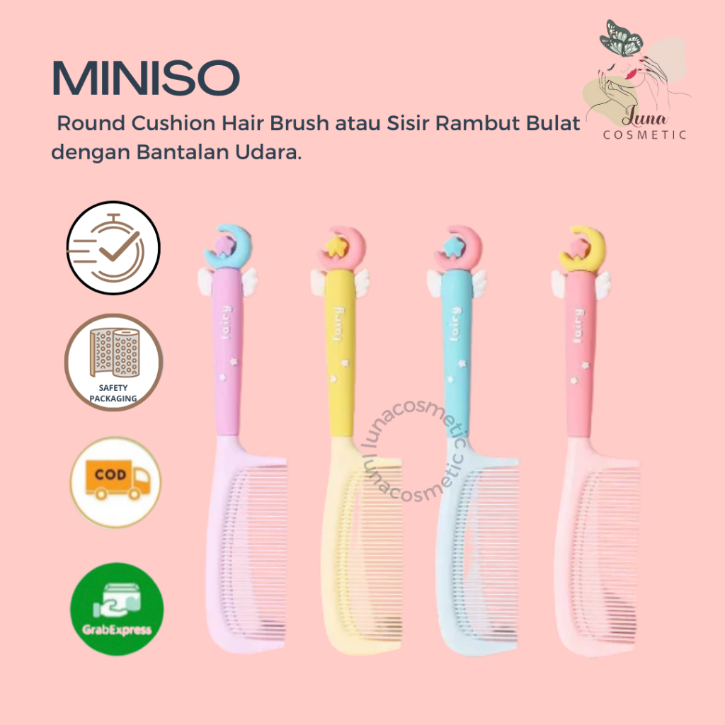 Miniso Round Cushion Hair Brush atau Sisir Rambut Bulat dengan Bantalan Udara.