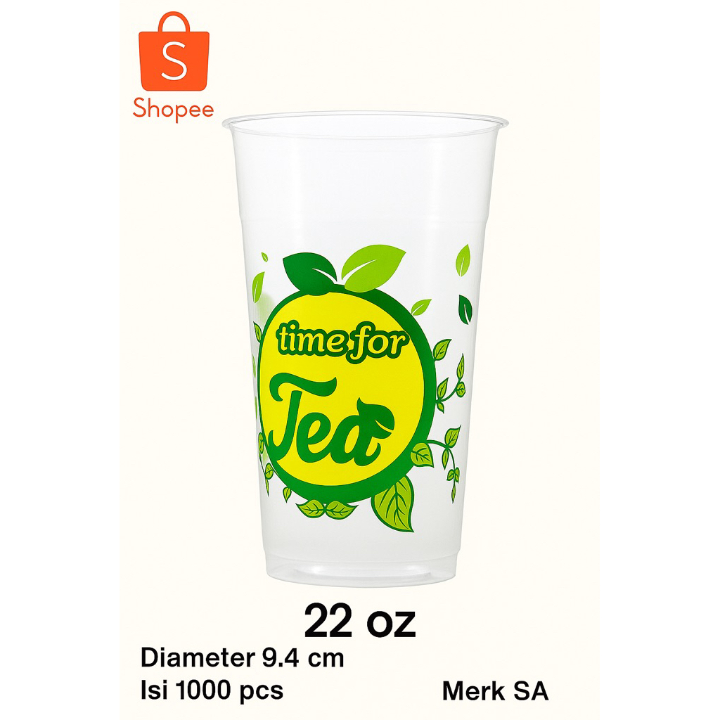 cup 22 oz teh es teh jumbo motif time for tea tebal